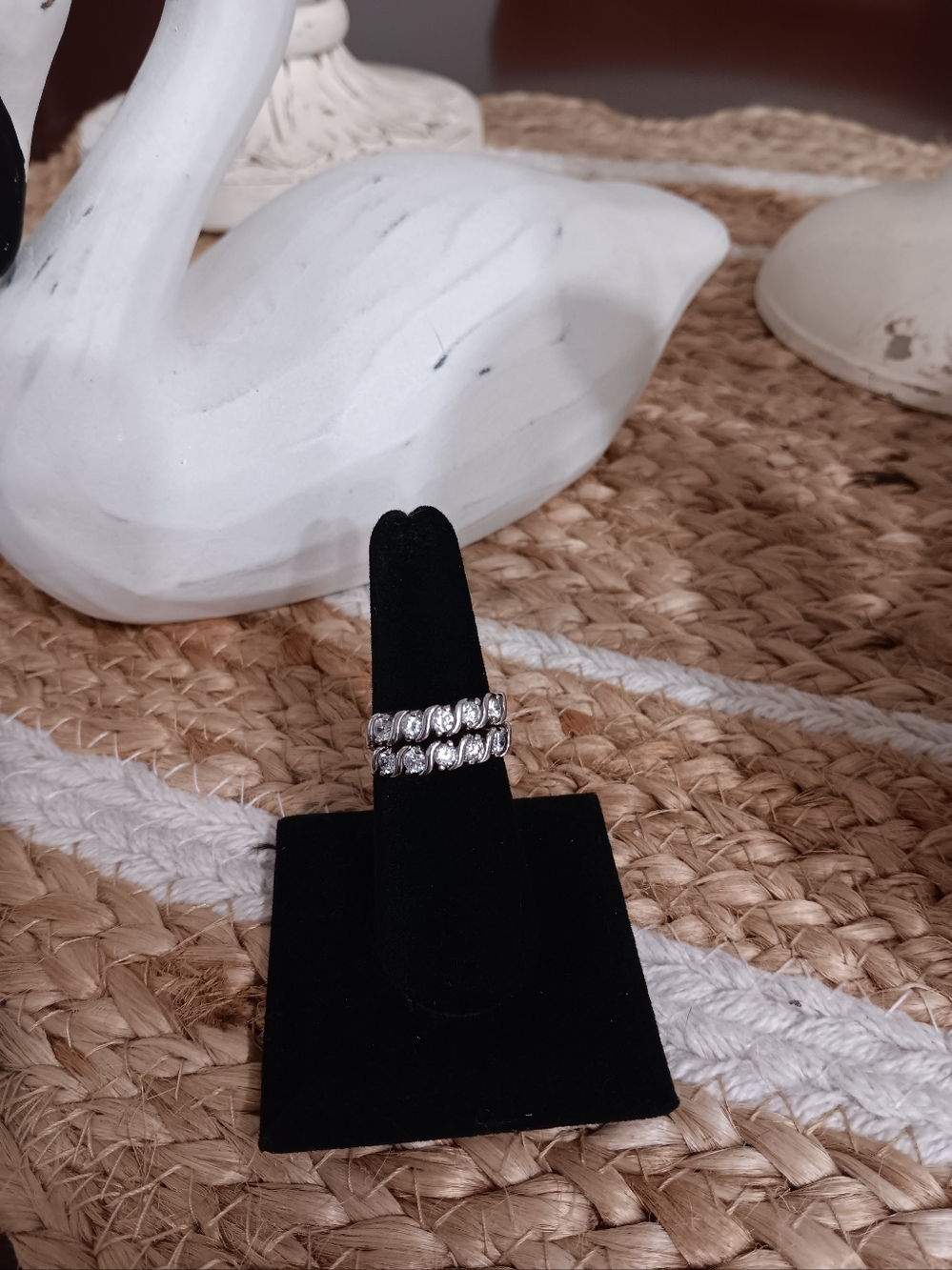 Sterling Silver Tone Crystal Stackable Ring - Silver